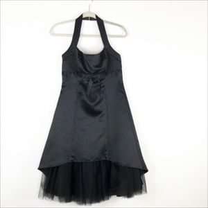 BETSY & Adam by Linda Bernell Halter Polka Dot Tulle Lined Fit Flare Midi Dress